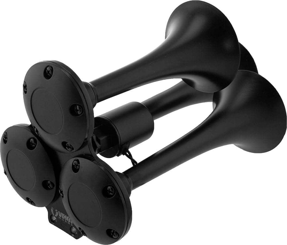 Vixen Horns Train Horn for Truck/Car. 3 Air Horn Black Trumpets. Super Loud dB. Fits 12v/24v Vehicles like Semi/Pickup/Jeep/RV/SUV VXH3311B