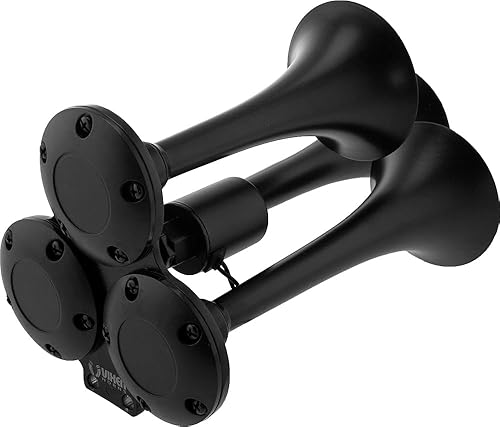 Miniatura 12 de Vixen Horns Bocina de tren para camión/coche. 3 trompetas cromadas con bocina de aire. Db súper fuerte. Se adapta a vehículos de 12 V/24 V como
