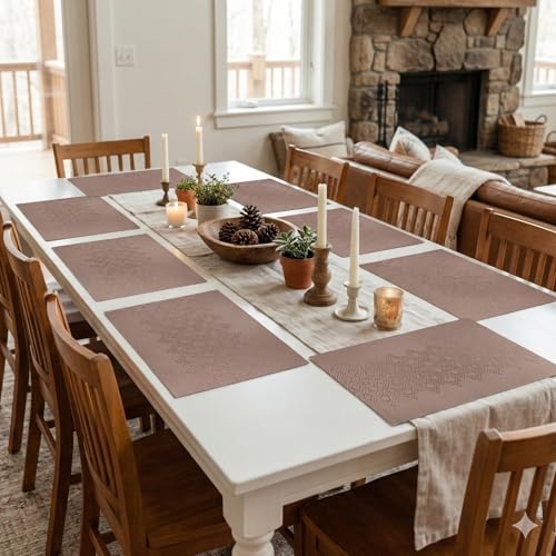 Image of YELONA Placemats Set of 8, Heat-Resistant Woven Vinyl Table Mats, Non-Slip & Washable Dining Tablemats for Kitchen & Dinner Decor, Rosy Brown (45cm x 30cm)