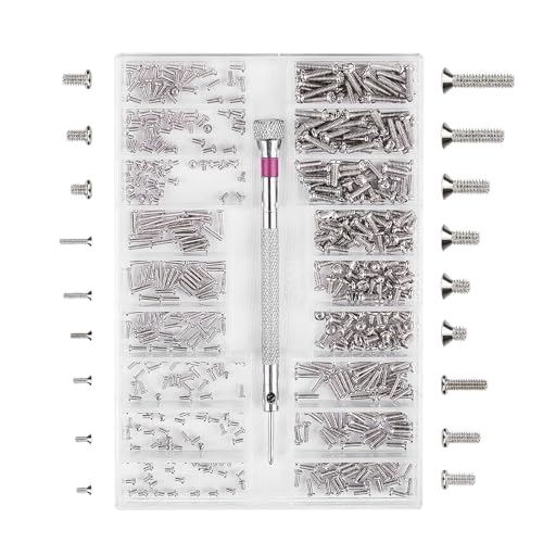 GESDYO 500 Stück Kleine Schrauben Sortiment Kit M1.2 M1.4 M2 Edelstahl Mikro Reparaturschrauben Kleine Schrauben mit Schraubendreher für Brille Laptop Schmuck Uhrenreparatur