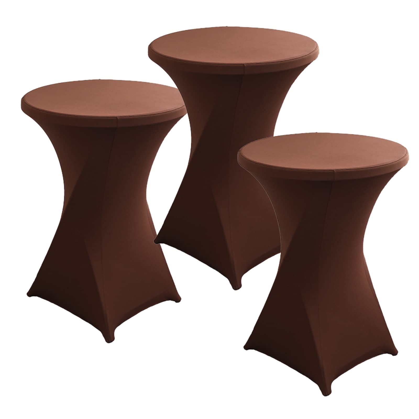 PRELGOSP 3 Pack Cocktail Tablecloth, Round Fitted High Top Bar Table Cover, Stretch Spandex Table Cloth For Bar Wedding Cocktail Wedding Birthday Party Banquet Table,brown,60x110cm