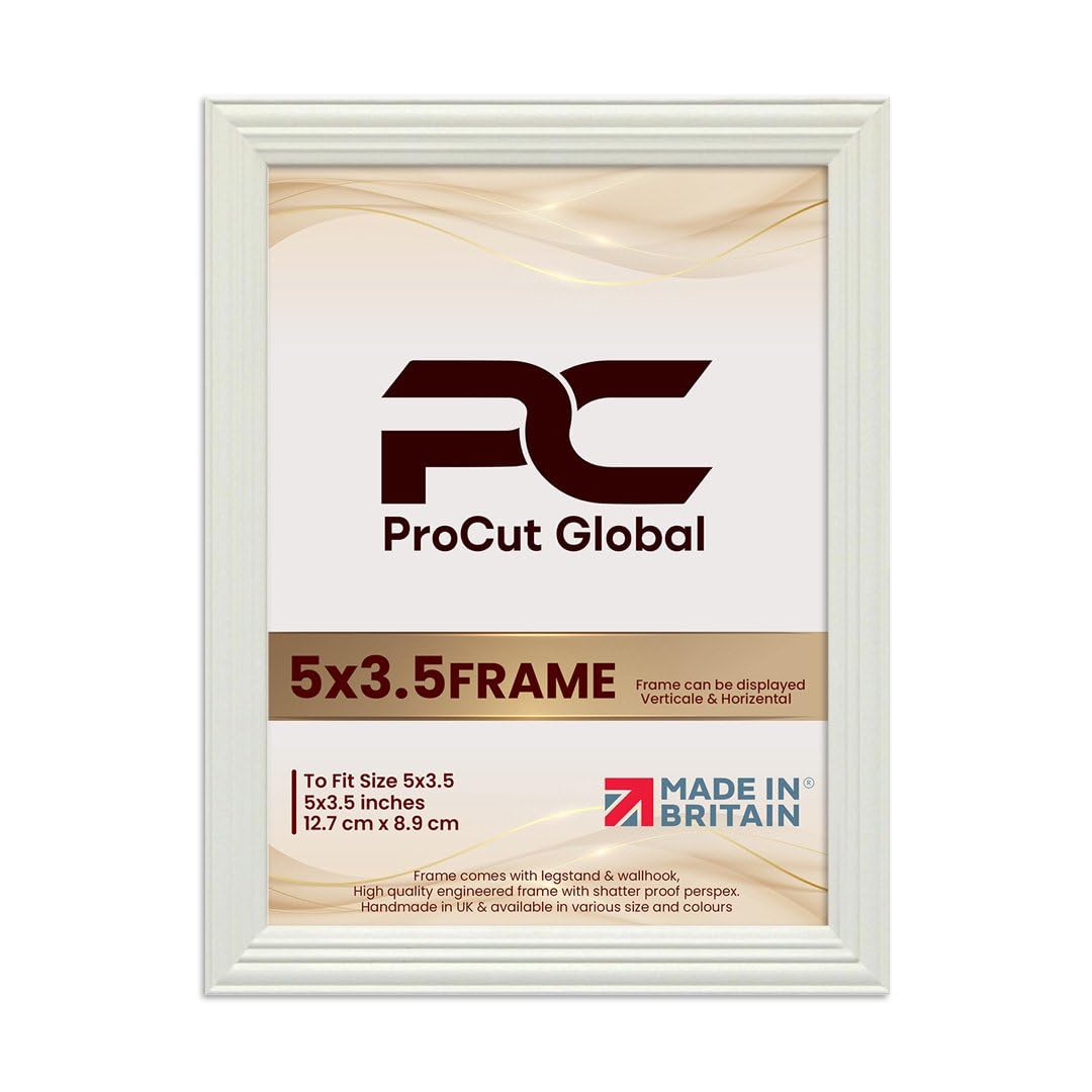 Procut Global 5x3.5 White Picture Frames - Classic Wooden Photo Frame with Shatterproof Perspex for Wall or Tabletop - Perfect for Posters, Certificates & Prints - Sizes & Colors Available — image 1