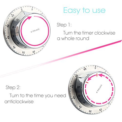 Kitchen Timer, 60 Minute Timer,Magnetic Loud Alarm,Mechanical Stainless Steel Cooking Timer (1Pack) #TOP1