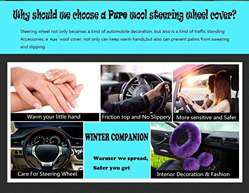 Younglingn Car Steering Wheel Cover Gear Shift Handbrake Fuzzy Cover 1 Set 3 Pcs Multi-Colored With Winter Warm Pure Wool Fashion For Girl Women Ladies Universal Fit Most Car (Purple) #TOP4