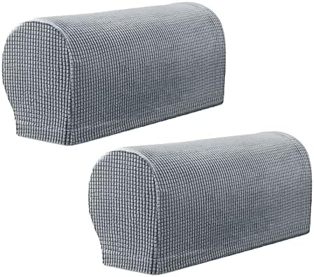 Armrest Covers Set of 2 Spandex Stretch Armchair Protectors Waterproof Anti-slip Furniture Slipcovers for Armchairs Sofa Couches Recliner (Light Grey)