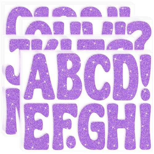 Image of Bulletin Board Letters 215 PCS Glitter Letter Stickers Large 4 Inch, Purple | 20 Sheets,Alphabet Number Stickers,Self-Adhesive,Sticker Letters for Poster Board,Classroom,Display,Mailbox,Craft,Party Decor