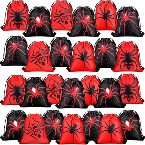 Lothee 24 Pcs Spider Web Drawstring Bags Birthday Party Decoration Spider Goodie Bag Backpack for Birthday Party Supplies (Novel Style) Cover
