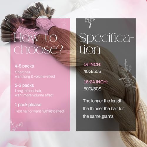 Image of Moresoo U Tip Human Hair Extensions, Brown Sun-Kissed Blonde, 18 Inch | 50g 50 strands, dimensional ombre color and individual placement help create buildable length and volume