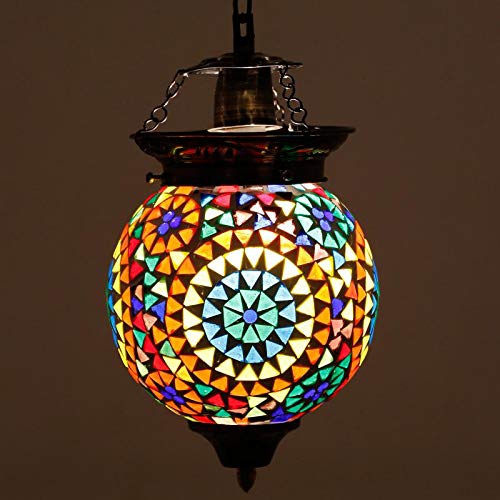 earthenmetalHandcrafted Multicolour Flower Design Mosaic Glass Hanging Lamp