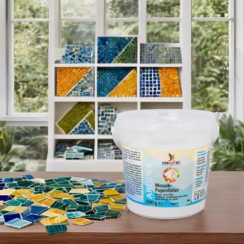 CREARTEC - Mosaik-Fugenfüller –Farbe: Weiß - für alle Untergründe geeignet - einfache Verarbeitung - für die professionelle und kreative Gestaltung von Mosaiken - 500g - Made in Germany
