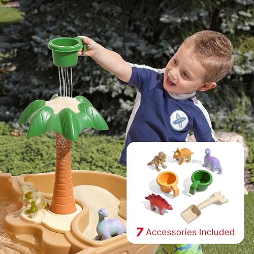 Step2 Dino Dig Sand & Wassertisch mit Dinosaurier & Jungle | Wasserspieltisch für Kinder mit 7-teiligem Zubehör Set | Wasserspielzeug/Sandtisch für den Garten