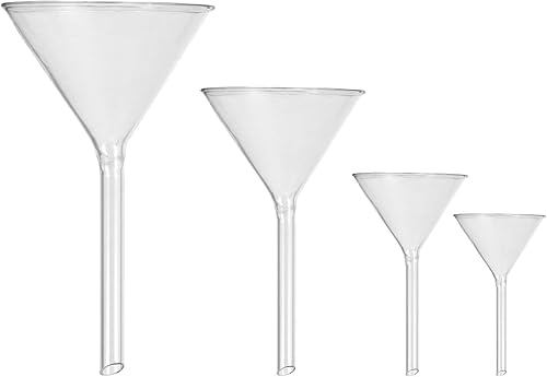 Hemobllo Juego de embudo de vidrio de embudo de polvo, cristalería para laboratorios de 1.772 in, 1.969 in, 2.953 in, 3.937 in (4 piezas)
