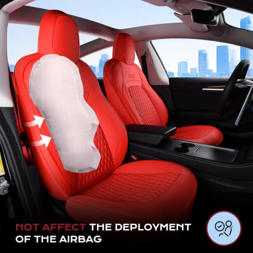 Image of Coverado Red Car Seat Covers Compatible with 2017-2023 Tesla Model 3, Waterproof Full Set 5 Seats, Leatherette Car Seat Covers and Back Car Seat Cushion, Custom for Tesla Model 3