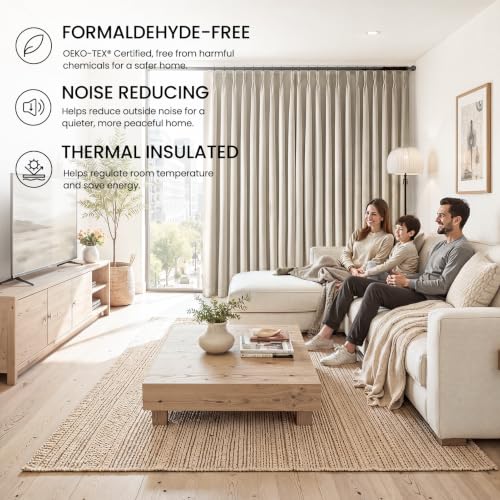 Topfinel Oatmeal Linen Blackout Curtains 102 Inches Long 2 Panels Set, Memory Trained Pinch Pleated Dining Room Curtains, Classic Aesthetic Drapes for Sliding Glass Doors, Oatmeal 40" W*102" L by Topfinel - Used condition - Image 7