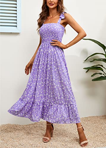 Image of Imily Bela Womens Summer Floral Maxi Dress Boho Tie Strap Sleeveless Smocked A Line Beach Sundress Long Dresses