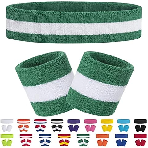 FACATH Gestreiftes Schweißband-Set Sport-Stirnband-Armband-Set Frottee-Armband Sportübungs-Basketball-Armband-Stirnbänder thumbnail