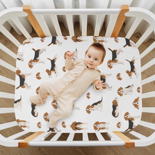 Image of Crib Sheets for Boys Girl Beagle Puppy Breathable Mini Crib Mattress Sheets Fitted,Toddler Baby Sheets for Crib Mattress 39 * 27 * 5In