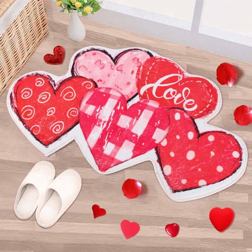 EYNDYN Tappeto da bagno a forma di cuore di San Valentino a forma di cuore, antiscivolo, tappetino da doccia, per bagno, camera da letto, soggiorno, ingresso decorazioni