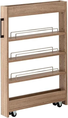 『選べる54種』 隙間収納ロータイプ スリムラック ストッカー 調味料ラック 冷蔵庫横 洗濯機横 ライトナチュラル キッチンワゴン 幅10cm FRM001IRのサムネイル