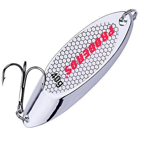 (40G-40ml, 10PCS Silver) - Proberos Fishing Spoons Lures Bass Baits Jigging Bait Tackle with Treble Hooks Hard Metal Spoon Fishi