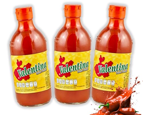 Valentina Salsa Picante (pack of 3) , Mexican Hot / Spicy Sauce / Scharfe Soße, the pack of 3 - je 370 ml, gluten free, low fat and low sugar, Viva México Collection by Mexhaus (3 stück)