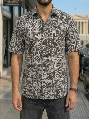 Image of BROWN CULTURE Men's Cotton Blend Floral Print Shirt|Spread Collar|Half Sleeves|Button Down Closure|Standard Length|Casual Wear|Smart Casual Shirt|Modern Men's Fashion|Everyday Casualwear
