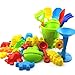 Produktbild Qinlee 25 Stück Bunt Strand Spielzeug Sand Eimer Set Sandkasten Spielzeug Sand Schloss Set fur kinder (Dusche+Tier+Schaufel+Gabel+Fass+Schloss)