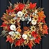 24 Inch Fall Wreaths for Front Door Large Artificial Silk Fall Door Wreath Decorations Maples Leaf Pumpkin Berry Autumn Wreath Indoor Outdoor Thanksgiving Harvest Lambs Ear Wreath for Home