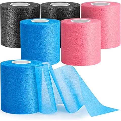 AYNAUHX 6 Pack Pre Wrap for Hair Soccer, Multi Color Athletic Prewrap Tape Headbands, Foam Sport Underwrap Pre-Wrap, 2.76 Inches X 12 Yards - Pink, Black, Blue Cover