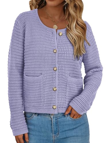 PRETTYGARDEN Women Knit Cardigan Sweaters Fall Fashion Long Sleeve Open Front Button Down Trendy Casual Jacket Winter Clothes