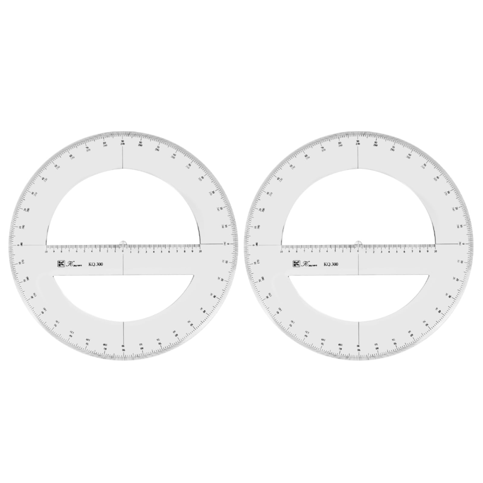 2PCS Full Round Protractor, 360 Degree Plastic Measuring Tools Math Organic Semicircle Circle Protractor Drawing Template Design Tool Ruler, 30 CM
