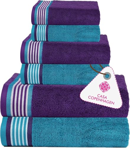 Casa Copenhagen Ensemble Serviettes 6 pcs He & She, Violet+Bleu-Vert, 550 g/m², 2 Bain, 2...