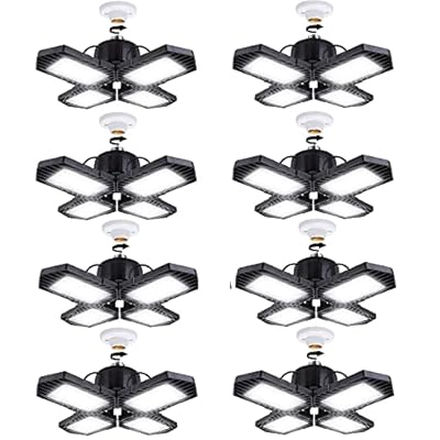 8Pack LED Garage Lights - 100W Deformable, 10000LM E26 Daylight 6000K Super Bright Adjustable Lights for Warehouses