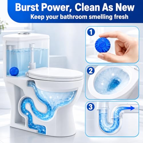 Image of Msvvko Toilet Bowl Cleaner Tablets 100 Count - Blue Toilet Tank Cleaner Blocks Bulk Pack, Long Lasting Bathroom Deodorizer, Hard Water Stain Remover & Descaler, Septic Safe No-Scrub Daily Freshness