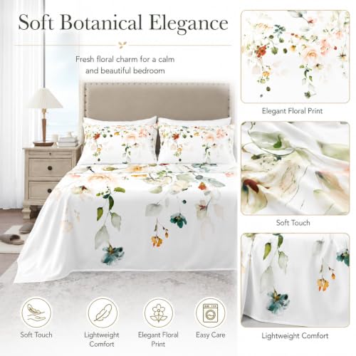 YIYEA Floral Sheets King Size, Brushed Microfiber Bed Sheet Set, 4-Piece by YIYEA - Used condition - Image 3