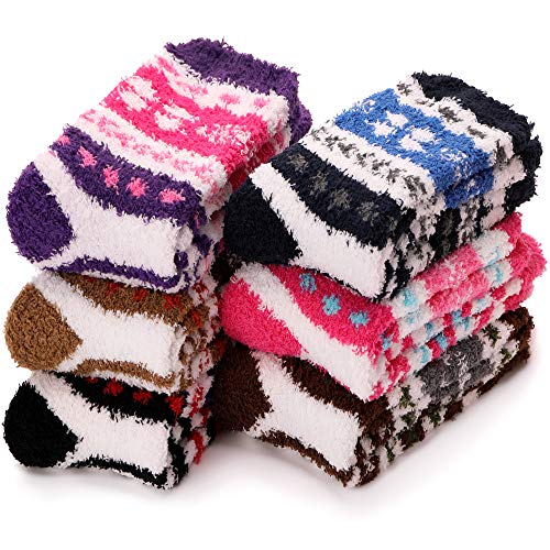 EBMORE Womens Fuzzy Slipper Socks Soft Cabin Warm Fleece Cozy Fluffy Winter Sleep Stocking Stuffers Plush Christmas Socks 6 Pack for Adult ?Multicolor?
