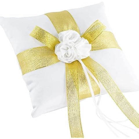 EinsSein 1 x Ring Cushion Golden Flower 20 x 20 Large Ivory Wedding Cushion Wedding Rings Vintage Wedding Ring Cushion Wedding Ring Cushion Hearts Wedding Cover