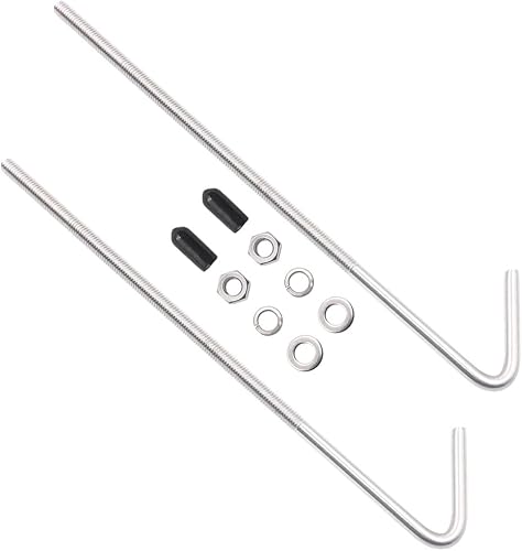 AICEL Soporte de sujeción de batería, 2 pernos de sujeción de batería de 8 pulgadas con gancho en J y 8 piezas, soporte universal de acero