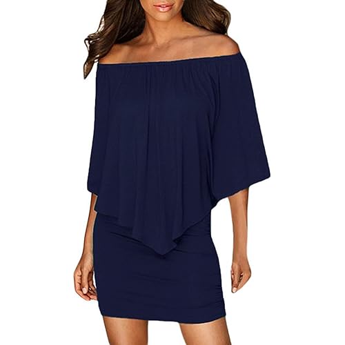 Sidefeel Women Off Shoulder Ruffles Bodycon Mini Dress