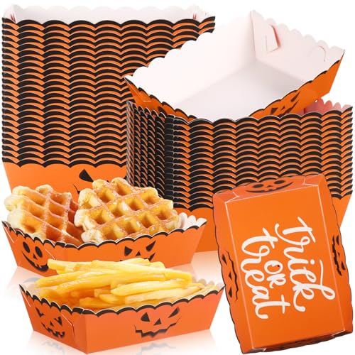 60 Pcs Trick or Treat Paper Food Tray Plates Disposable Food Boat...