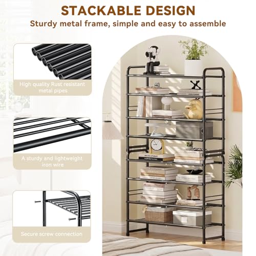 Image of Standard Shoe Rack 4-Tier 32.5 Inches Wide, Free Standing Shoe Organizer for Indoor Outdoor | Adjustable Heavy-Duty Metal Shelf Ideal for Home Entryway Closet & Garage Balcony | Black