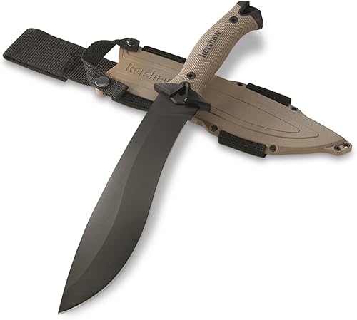 Kershaw Camp 10 - Machete bronceado, cuchillo de hoja fija, 10 pulgadas. Hoja de acero al carbono 65Mn Incluye funda, machete serie Camp,