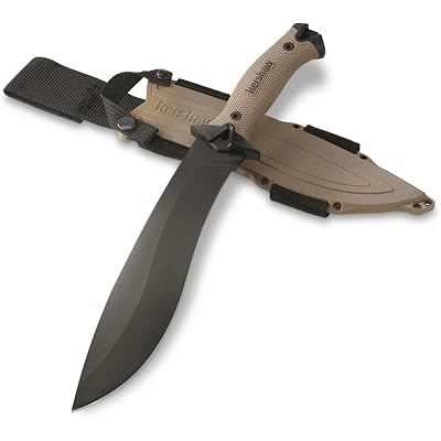 Kershaw Camp 10 Machete, Tan, 10 Inch Fixed Recurve Blade, 65Mn Carbon Tool Steel, Full-Tang Blade, Includes Sheath and Straps, Machete for Yard Work, Camping, Outdoors, Bushcraft and More