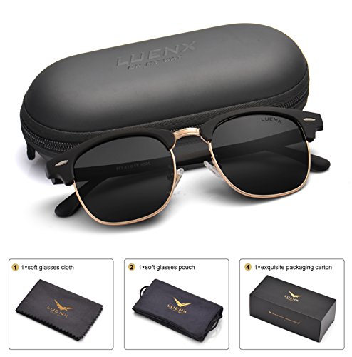 LUENX Men Women Semi Rimless Polarized Sunglasses:UV 400 Protection 51MM with Case