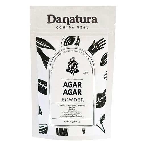 DANATURA Agar en polvo, sustituto de gelatina, a base de plantas, para hornear, 100% natural, sin gluten, postres, espesante, agar en polvo para