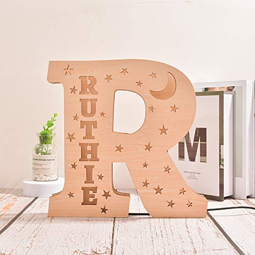 Lampe en bois spécifique au nom personnalisé lettre en bois applique murale et signe personnalisé lettres en bois pour chambre d'enfants en bois enfants lune étoiles lampe de chevet Cover