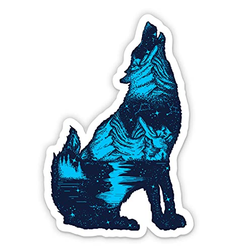 Squiddy Wolf Celestial Mountains Blue - Vinyl Sticker - Large Size (11
