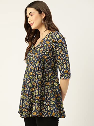 Image of feranoid Floral Print Angrakha 3 Sleeves Flared Kurti