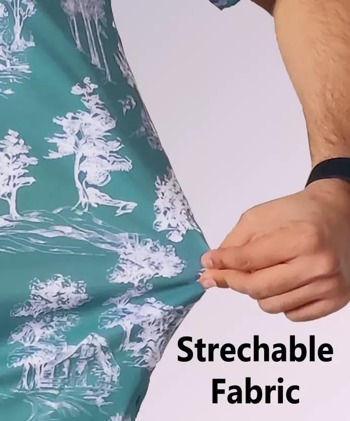 Image of LookMark Men's Stylish Lycra Blend Half Sleeve Shirt with Spread Collar - Featuring Trendy Prints for Casual Wear