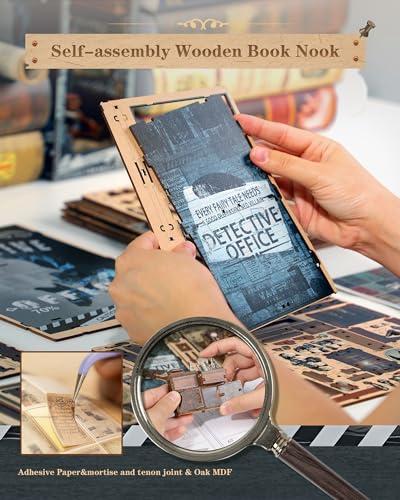 Quanquer Book Nook Kit-Detektivbüro Mit Staubschutzhülle Miniatur Puppenhaus Bücherregal 3D Holzpuzzle Detective Office Booknook mit… – Ansicht 5